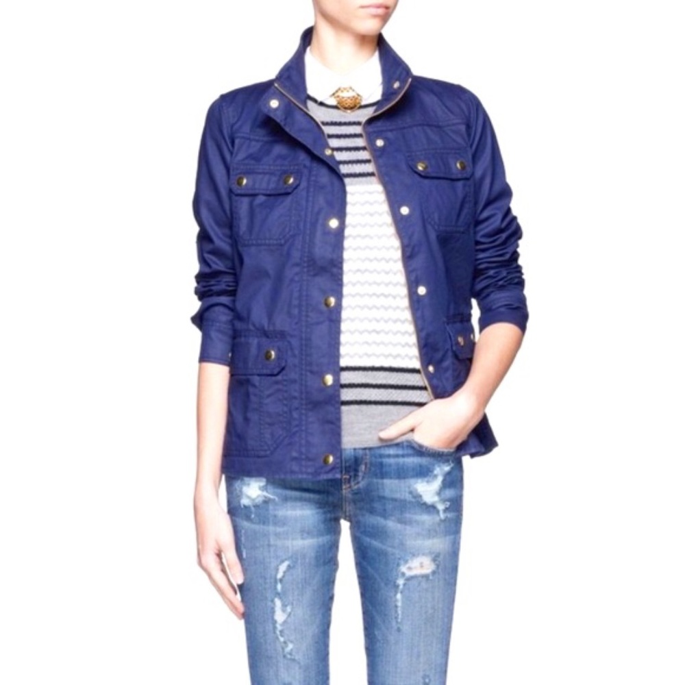 J. CREW Downtown Waxed Cotton Field Jacket Blue - Picture 2 of 12